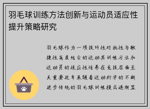 羽毛球训练方法创新与运动员适应性提升策略研究